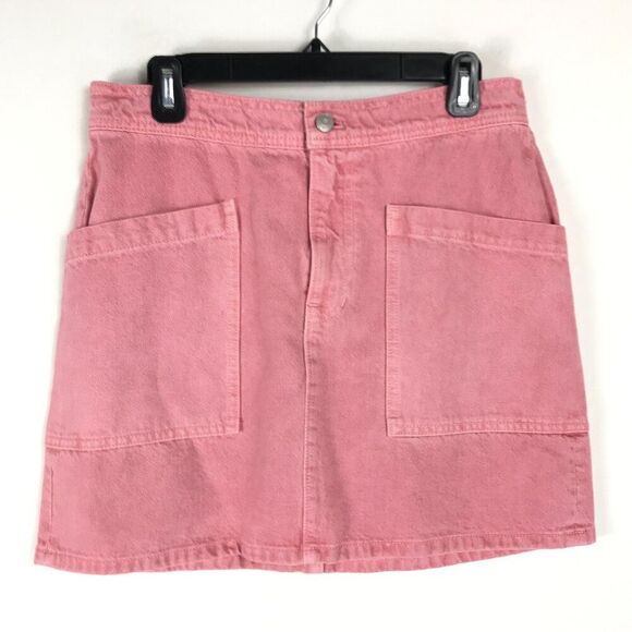 Madewell Rigid Denim High Waist Straight Mini Skirt Size 29 Pink Patch Pockets - Picture 1 of 8